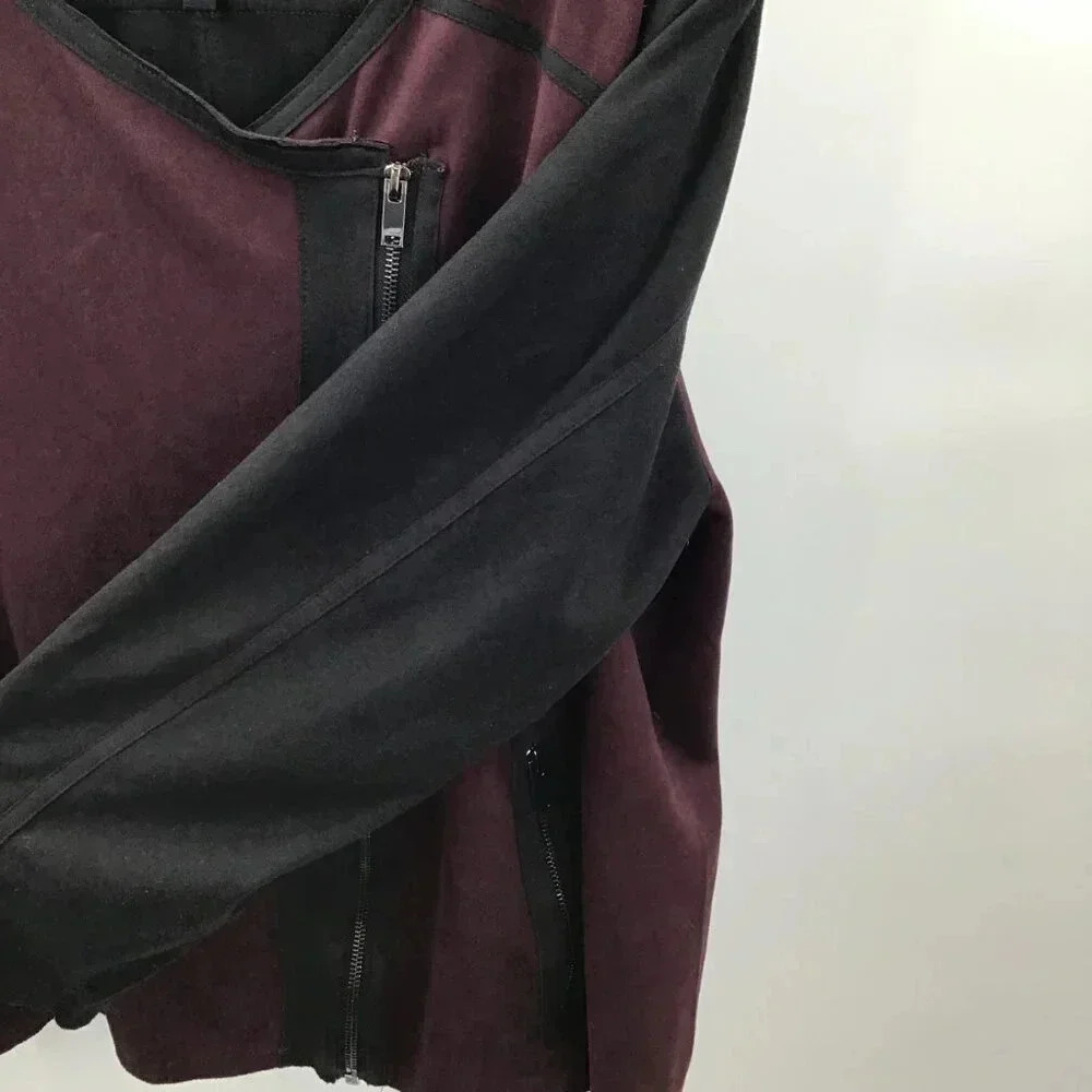 Women Jessica Simpson Ultrasuede Jacket 3X Asymmetrical Zip Colorblock Red Black - Picture 6 of 9